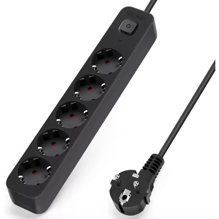 Aigostar Regleta Enchufes, Alargador Enchufe de 5 Enchufes con Interruptor, Negro GE0501 - 1