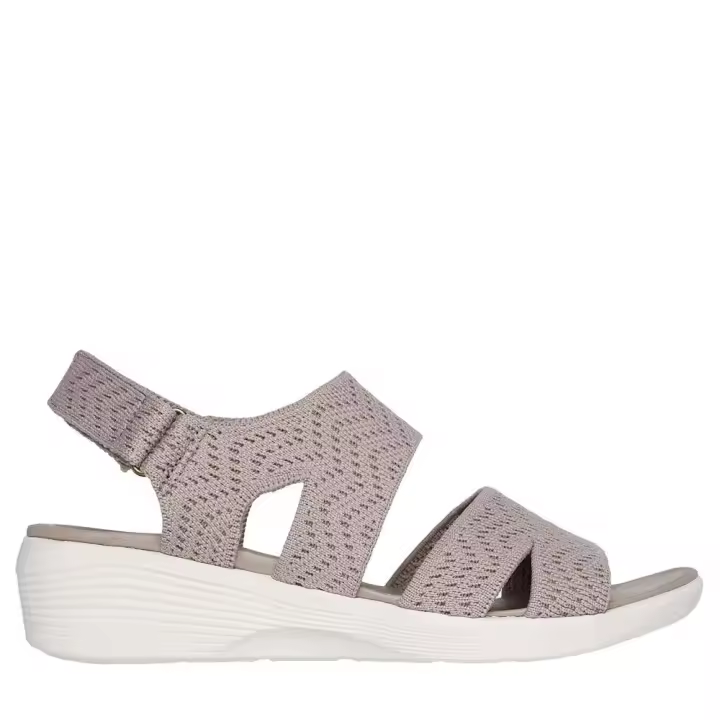 Cómoda  Sandalia de mujer Skechers ARYA MODERN MUSE de tiras tejido taupe de tejido knit Stretch Fit® ajustable con velcro. Plantilla con amortiguación Memory Foam® Altura Tacón bajo (1-3 cm) Referencia 163420-TPE - 1