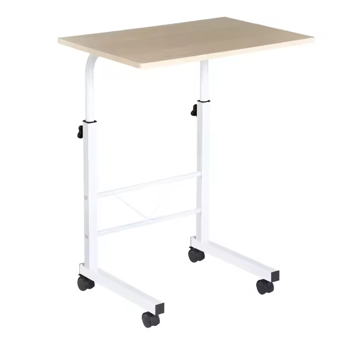 HOMCOM Mesa de Ordenador Escritorio de Computadora para Hogar Oficina Altura Ajustable Mesa Compacta con Ruedas  60x40x68-78cm Color Blanco - 1
