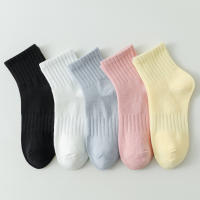 Calcetines De Algodón Para Mujer 5 Pares En Lote Color Sólido Fresco Y Casual Cómodos Calcetines De Tobillo En Candy Color - details 1