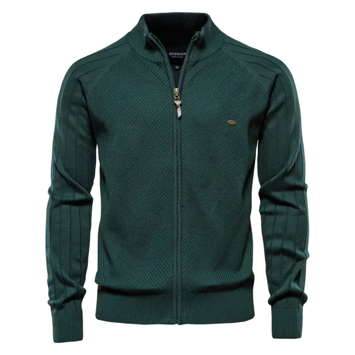 Cardigan De Algodón Para Hombre AIOPESON Estilo Casual Con Cierre De Cremallera Y Patrón Argyle Suéter De Calidad Para Invierno Basic Fashion - 1