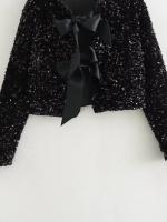 Abrigo De Lante Con Borla Para Mujer Estilo Francesa Con Lentejuelas Cuello Redondo Manga Larga Top Corto De Polyester Y Nylon - details 21