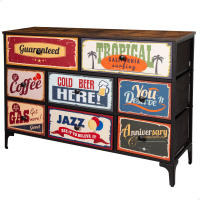 Max Home - Cómoda vintage dormitorio multiusos con gráficos retro, cajones de tela, estructura acero, tablero madera, muebles de salón, recibidores de entrada, cajonera, mueble recibidor, almacenaje, almacenamiento - details 1
