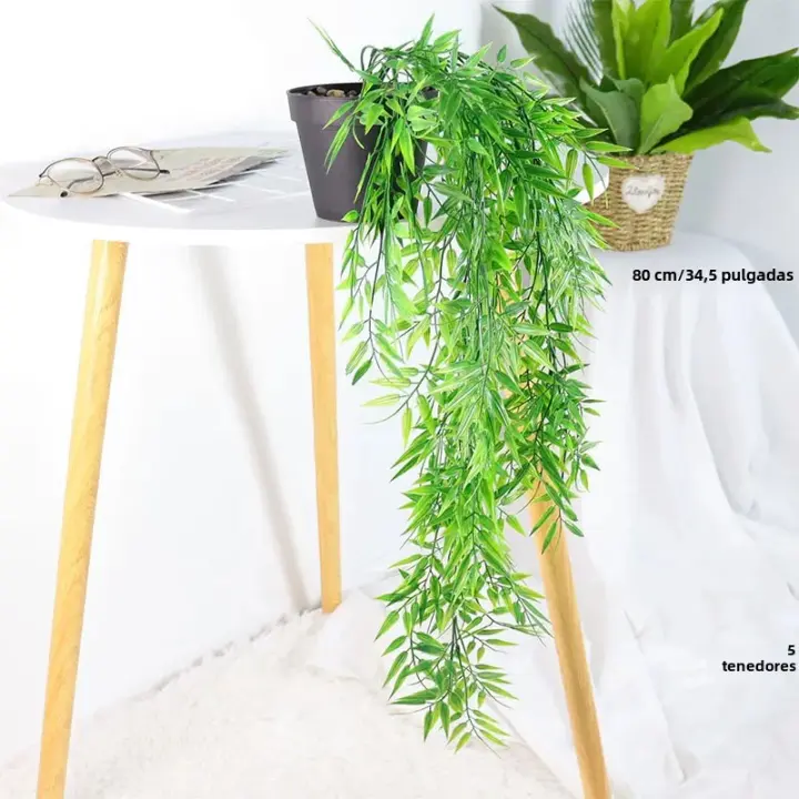 Plantas Artificiales Colgantes 80-105cm Hojas De Bambú Tropicales Vinas De Falso Grama Hojas De Sauce Para Decoración De Jardín Y Hogar - 1