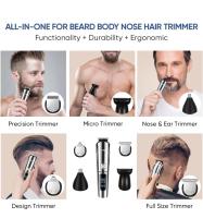 NAVANINO Cortapelos Recortadora de Barba para Hombres de Cabello Nariz Corporal Todo en 1 Kit de Aseo USB Recargable, Negro - details 7