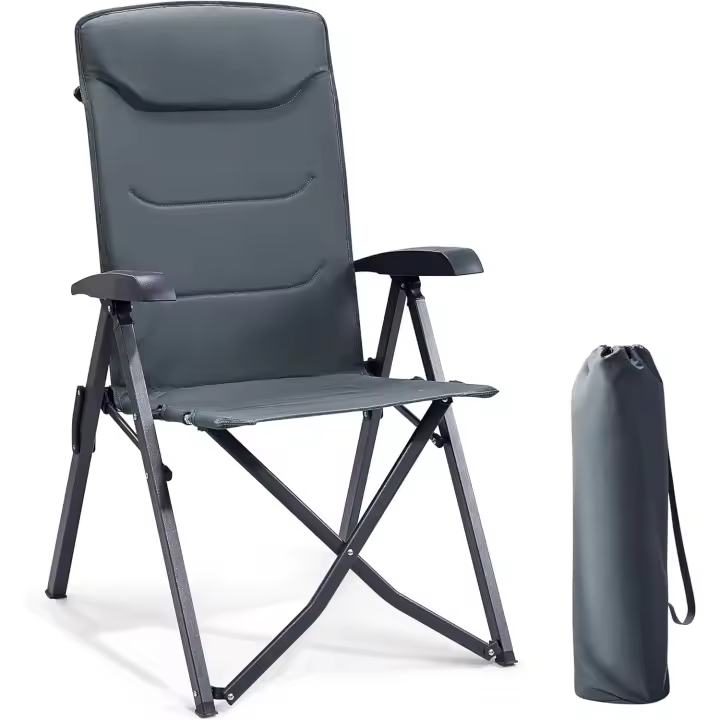 Silla de Camping Adulto 150kg Silla de Jardín Plegable Portátile de Alta Resistencia Respaldo Alto Silla Reclinable de 4 Posiciones para Campamento Picnic Jardín Caravana - 1