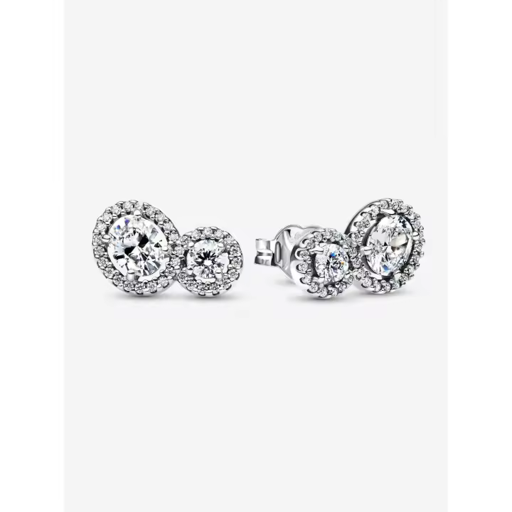 Pandora - Pendientes de botón con halo abrazador - Plata de ley - 1