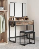 Tocador con espejo triple, taburete acolchado incluido, soporte para secador, con 3 cajones, mesa de maquillaje, varios colores - details 13