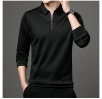 Camisa Polo De Manga Larga Color Sólido Para Hombre Con Cierre De Cremallera Cuello Polo De Algodón Moda Casual - details 1