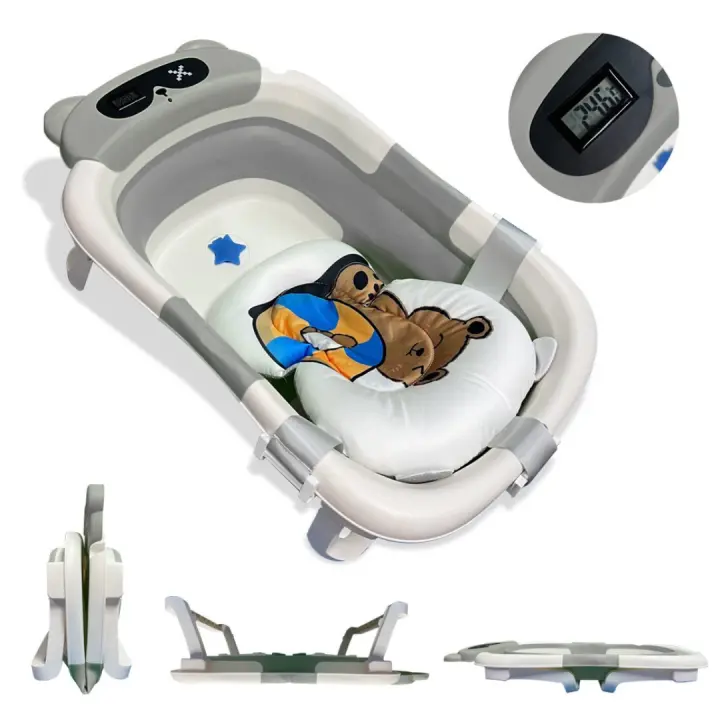 BATHBY Bañera Plegable para Bebés Recién Nacidos · Cojín Reductor con diseños de animales ·  Termómetro Integrado · Patas Antideslizantes · Tapón de Seguridad · Compacta y Segura · Varios Colores - 1