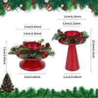 2 candelabros navideños rojos, candelabros navideños de pino y bayas, candelabros vintage de metal para mesa navideña - details 0