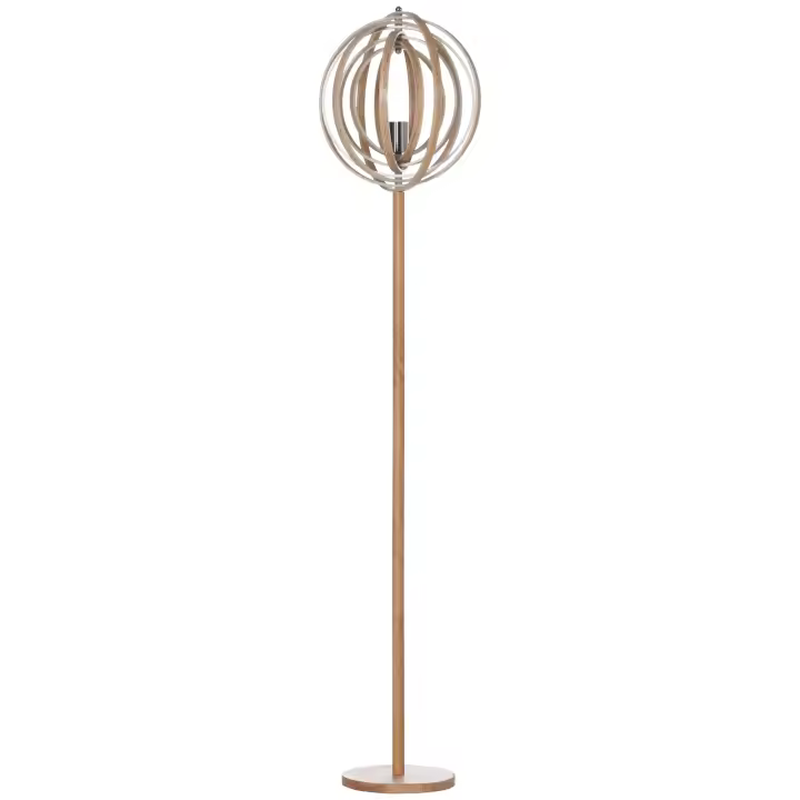 HOMCOM Lámpara de Pie con Pantalla Giratorio Lámpara de Suelo con Base de Madera para Salón Comedor Dormitorio Estudio E27 Máx. 40W Interruptor de Pie 38x38x160 cm Natural - 1