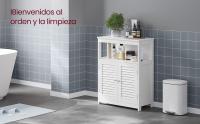 VASAGLE Armario del Baño, Mueble Baño, Armario de Cocina, Organizador con Compartimiento Abierto, Armario Almacenaje con 2 Puertas, 30 x 60 x 80 cm, Blanco/Gris - details 0