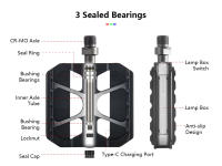Pedal De Bicicleta BOLANY 7.0 De Aluminio Con Luz LED Ajustable Antideslizante Para MTB Con 2 Rodamientos Pedal Hueco Ultraligero Para Mountain Bikes - details 2