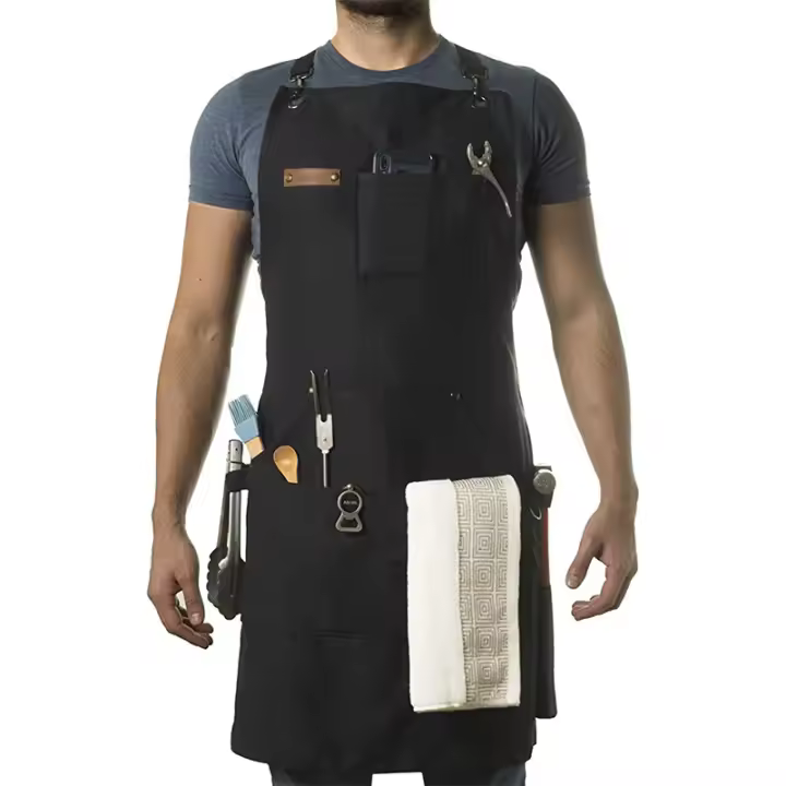 Delantal de chef para hombres y mujeres + Toalla de mano y abridor de botellas-10oz lienzo (marrón) - 1