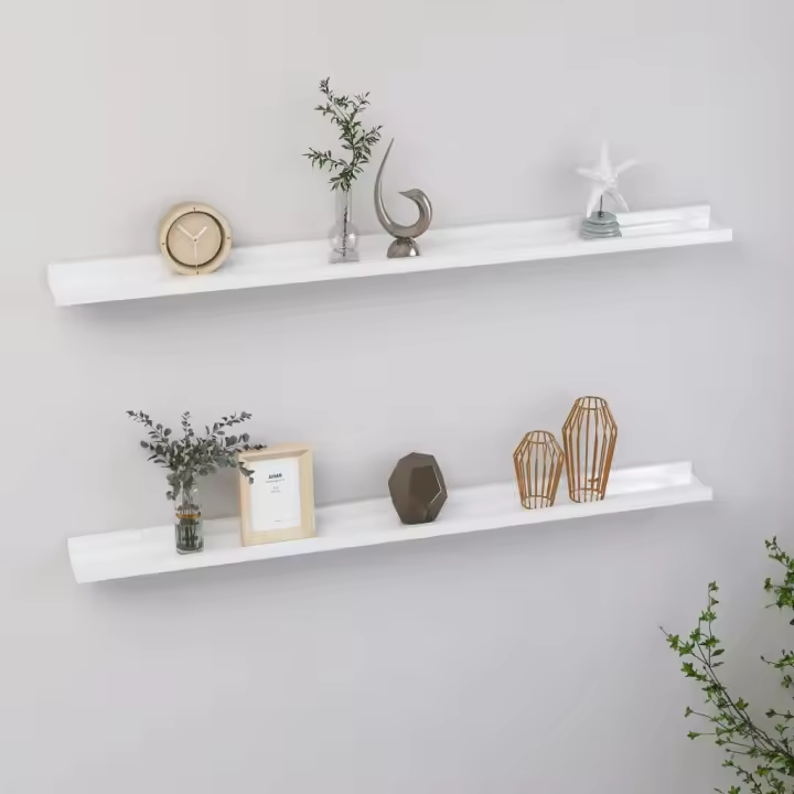 Estantes de pared 2 unidades blanco brillo 100x9x3 cm - 1