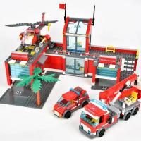 Bloques De Construcción De La Ciudad Serie Estación De Bomberos Con Camión Helicóptero Barco Juguete Asamblea Para Niños Regalos - details 0