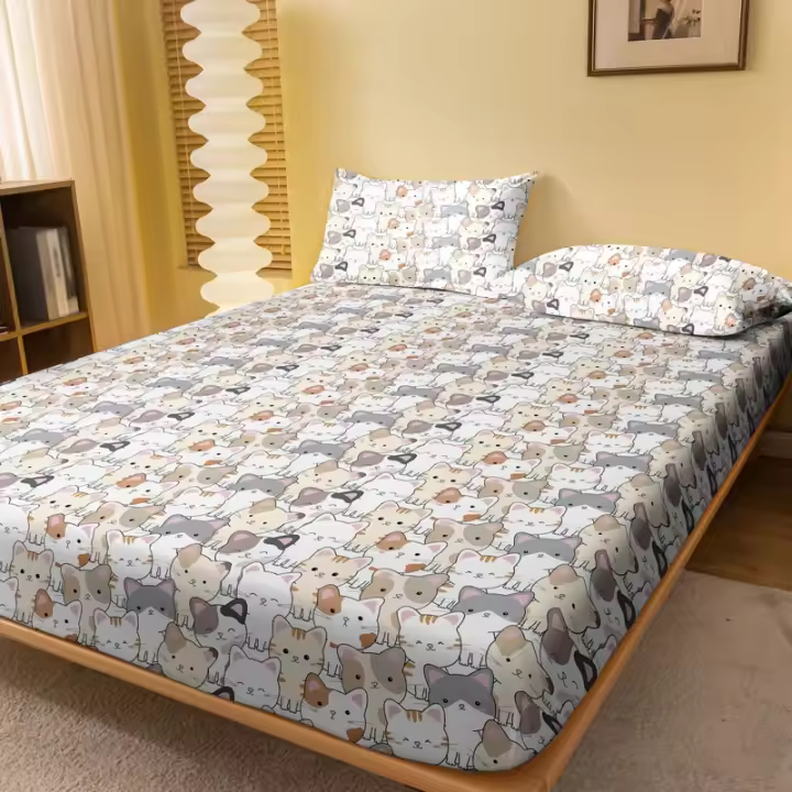 Sábana Ajustable De Poliéster 100% Con Estampado De Animales Divertidos Sábana De Cama Para Dormitorio Excluye Fundas De Almohada - 1