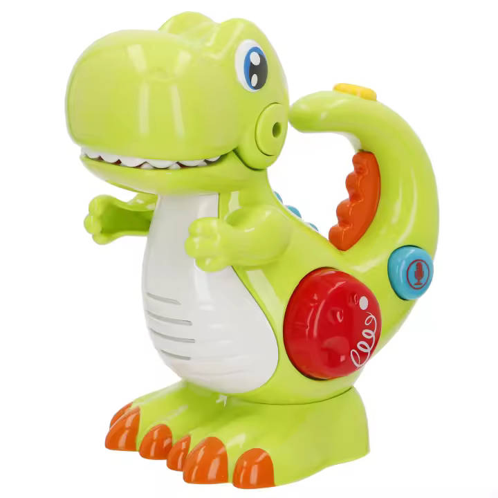 Winfun - Dinosaurio juguete bebé, incluye luz, mide 9x15x16 cm, melodías y sonidos, grabación de voz, juego interactivo articulado, estimulación sensorial, dinosaurios juguetes 2 años, regalos para niños - 1