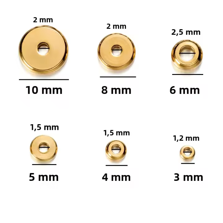 20pcs Cuentas De Espaciador De Acero Inoxidable De Gran Agujero Para Pulseras Joyería DIY Tamaños 3-10mm Colores Dorados - 1