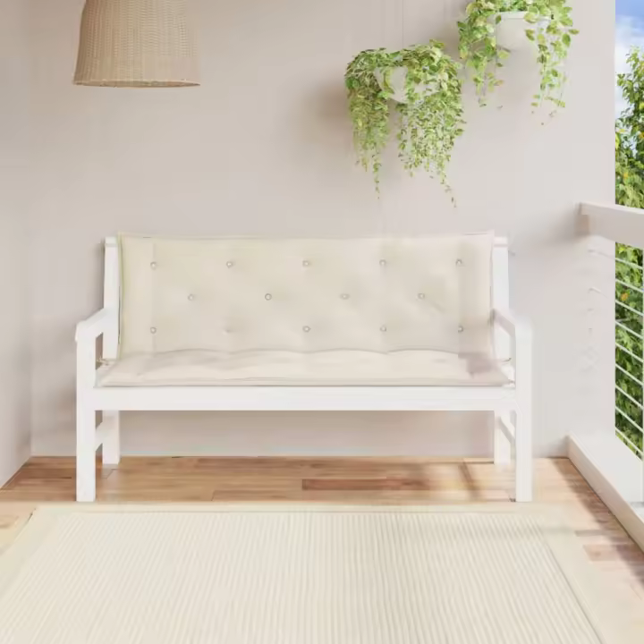 vidaXL Cojines de banco de jardín 2 uds blanco crema en dimensiones 150x50x7 cm/180x50x7 cm | acolchados duraderos para sofás de jardín terraza exterior - 1
