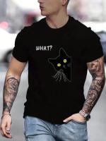 Camiseta De Gato Negro Para Hombres Estilo Casual Cuello Redondo Manga Corta Transpirable Y Ligera Para Todas Las Estaciones - details 0