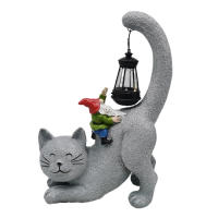 Estatua De Gato Solar Con Farol LED Para Jardín Decoración Externa De Gnome Y Gato Bonito Adorno De Jardín Con Luz Solar - details 5