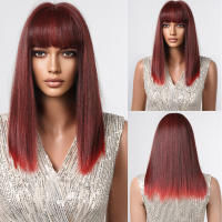 Pelucas Sintéticas Negras Con Franja Bob Larga Media Natural Para Mujer Peluca De Cosplay Resistente Al Calor Uso Diario - details 9