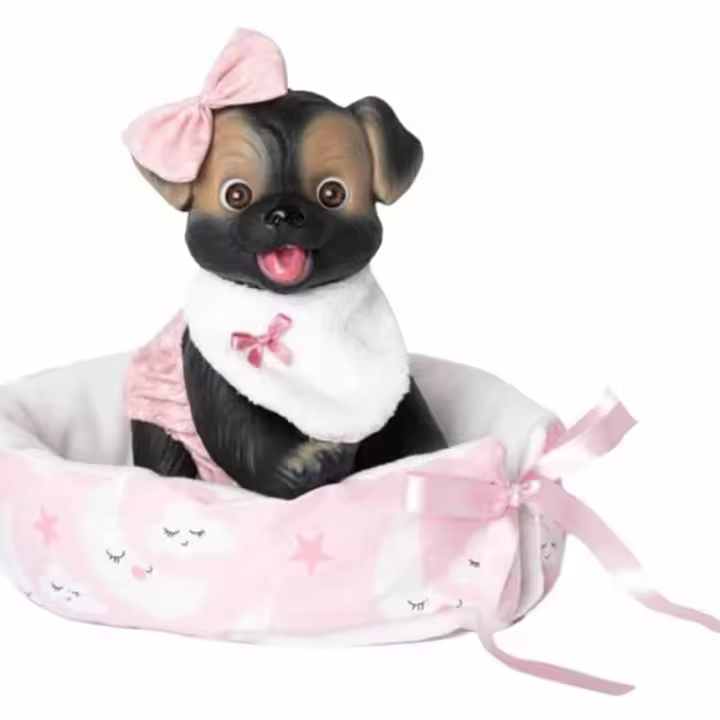 Perrito negro con capazo rosa 23 cm cuerpo vinilo 2609 ROSA TOYS - 1