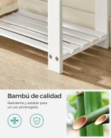 Banco zapatero de bambú blanco de 2 niveles, acolchado gris para sentarse, organizador estable para zapatos, soporta hasta 136 kg, ideal para entrada y sala de estar - details 3