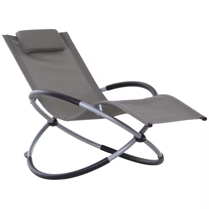 Outsunny Tumbona Mecedora de Jardín con Reposacabezas Extraíble Sillón Tumbona Ergonómica de Exterior Plegable Tela de Texteline para Patios Piscina al Aire Libre 154x80x84 cm - 1