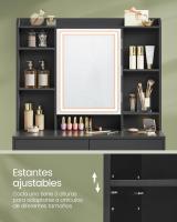 Tocador Moderno con Espejo y Luces LED de 3 Colores - Brillo Ajustable, 2 Cajones, Estantes Ajustables, Mesa de Maquillaje Espaciosa, Negro Tinta - details 5