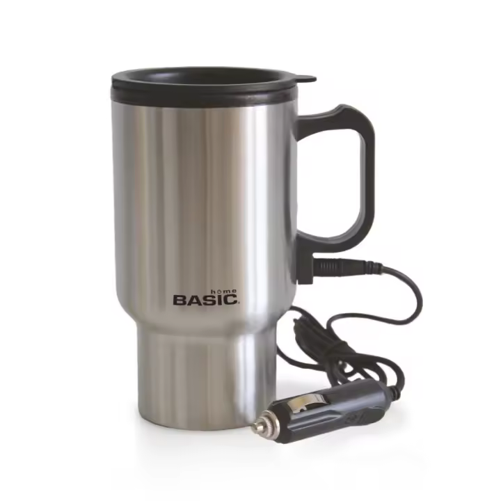 STARLEY-BASIC HOME Taza Mug Plateado Eléctrica para coche,12 V, 400 ml, de Acero Inoxidable,Taza eléctrica para coche, con Cargador de Mechero de Coche,Termo para Viajar - 1