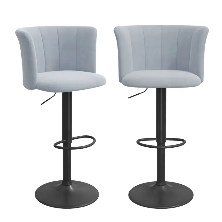 Juego de 2 taburetes de bar de altura ajustable, tela de terciopelo de seda, taburete giratorio de 360° con respaldo para cocina, comedor - 1