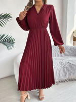 Vestido Largo De Mujer Elegante Con Tres V-Neck Y Cintura Ajustada Estilo Europeo Y Americano Para Otoño E Invierno - details 13