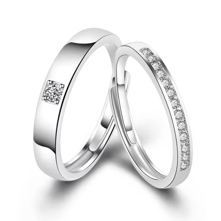 Anillo de plata 925, anillo de pareja para hombres y mujeres, anillo de compromiso con circonita cúbica, tamaño ajustable - 1