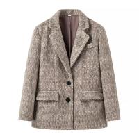 Abrigo Elegante De Lana Para Mujer Con Cuello De Palmetto Largo Manga Full Botones Otoño/Invierno Suéter De Oficina Suelto - details 1