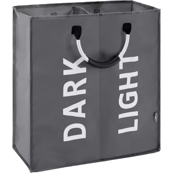 Cesta grande plegable para la ropa sucia, con 2 compartimentos, para dormitorio, de tela (gris oscuro) - 1