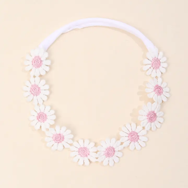 Diadema De Encaje Para Bebé Con Flor Elegante Accesorio De Cabello Elástico Para Niñas Adecuado Para Primavera Y Verano Material Poliéster - 1