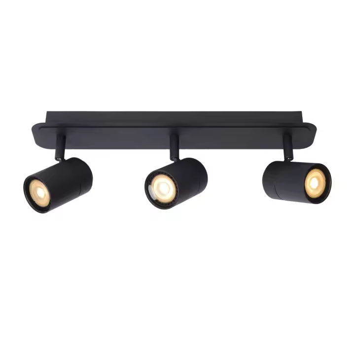 Lucide LENNERT - Foco de techo Baño - LED Regul. - GU10 - 3x5W 3000K - IP44 - Negro - 1