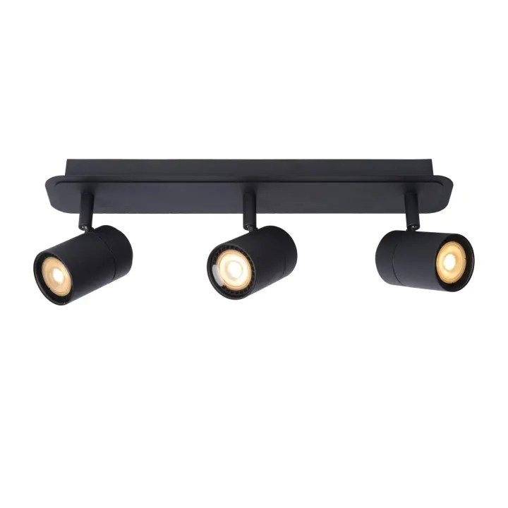 Lucide LENNERT - Foco de techo Baño - LED Regul. - GU10 - 3x5W 3000K - IP44 - Negro - 1