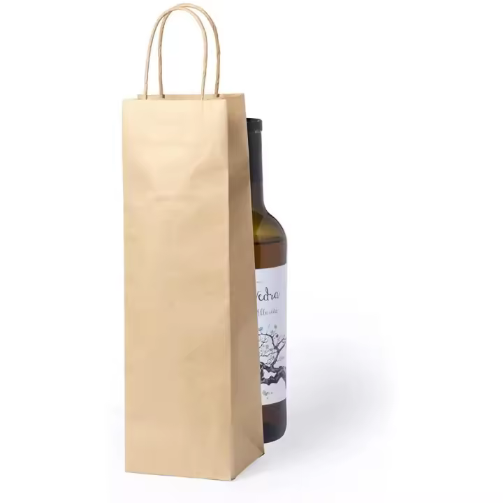 Bolsas de papel kraft para botellas de vino, con asas resistentes. Perfectas para regalos, restaurantes, bodegas o tiendas. Para botellas de 75 cl. Reutilizables, reciclables y ecológicas. - 1