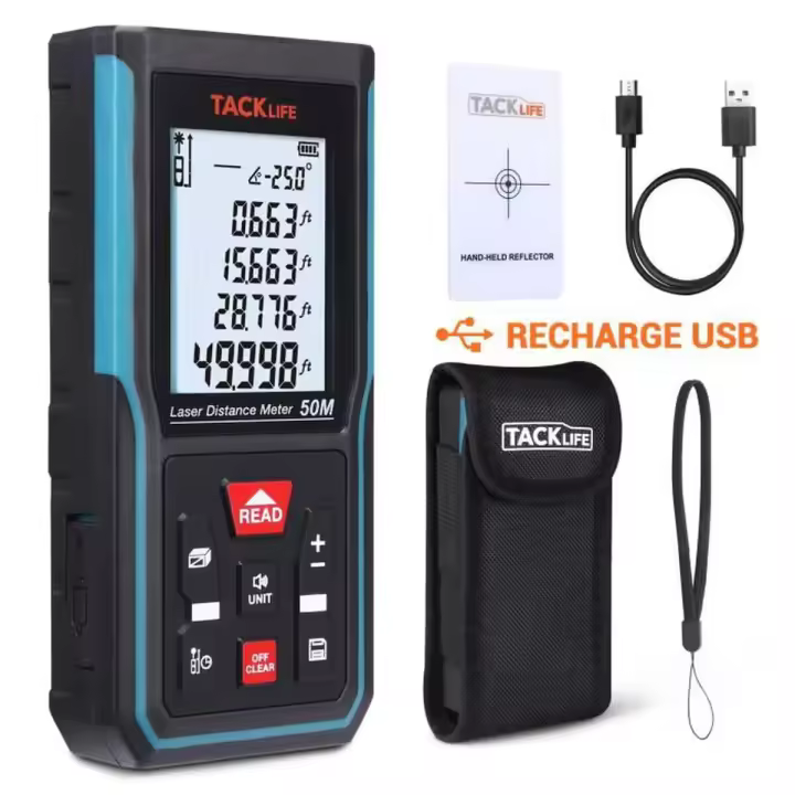TACKLIFE S5-50 Telémetro Láser 50M Medidor de Distancia Carga USB Envió 24Horas - 1