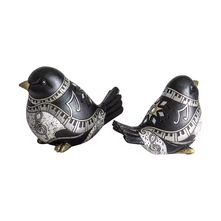 Pareja de figuras de gorriones en negro y plata de 8x15x12 cm , Regalos Abedul - 1