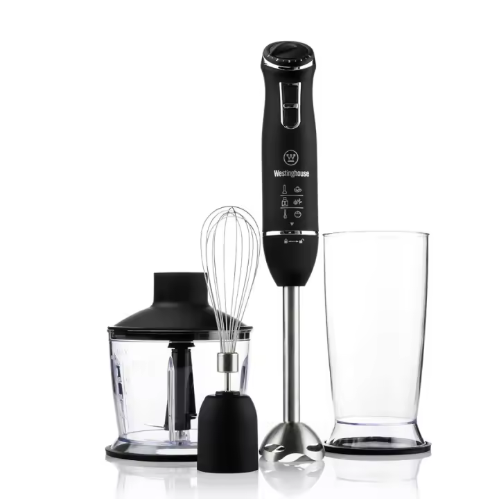 Batidora de mano 3 en 1 Westinghouse WKHB1518BK, con ajustes de velocidad, batidor, tazón picador, taza, ergonómica y con acabados en acero inoxidable. - 1