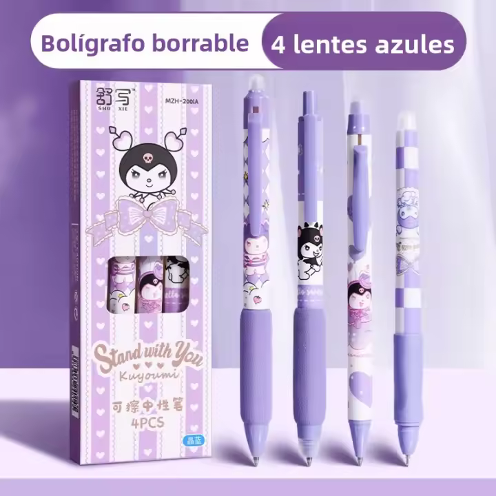 Bolígrafo De Gel Erasable Kuromi 0.5mm Tipo De Presión Lindo Set De Estación Sanrio Suministros Escolares Para Niños Kawaii Regreso a La Escuela - 1