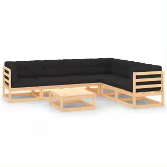 VIDAXL 3083795 conjunto de muebles de exterior de 7 piezas modulares de madera de pino con cojines color gris antracita - 1
