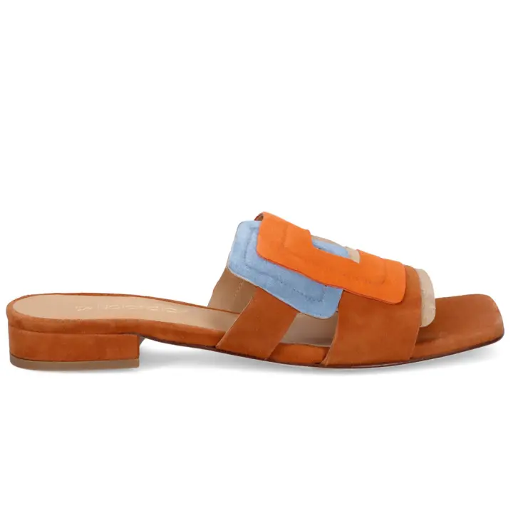 Sangiorgio Zapatilla plana para mujer en ante naranja, azul claro y terracota 1111-C-1 - 1