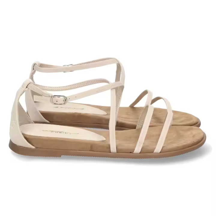 Davinia Shoes Sandalia Plana de Mujer, Comoda, con Tiras Finas Cruzadas, Estilo Casual, y Cierre de Hebilla Shoes&Blues.es M3455-Beige - 1