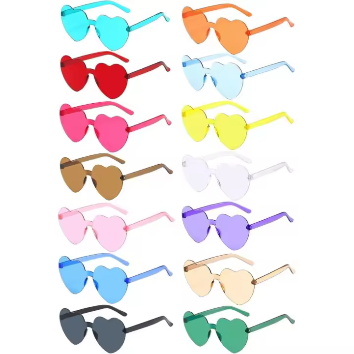 14 Pares Gafas de Sol sin Montura en Forma de Corazón, Gafas de Fiesta de Color, Gafas de sol en Forma de Corazón, Gafas de Disfraz Divertidas,para Carnaval, de Navidad, Fiesta de Cumpleaños - 1